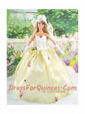 Beautiful Champagne Gown With Embroidery Dress For Noble Barbie