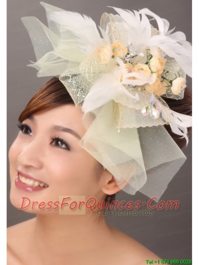 Popular Light Yellow Tulle Feather Hand Made Flowers Fascinator
