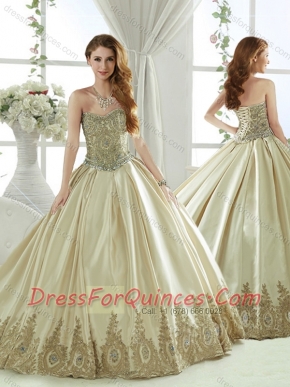 Exquisite Taffeta Beaded and Applique Champagne Quinceanera Dresses with Detachable Skirt