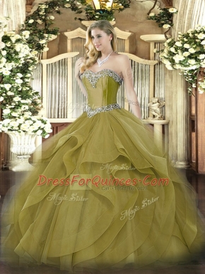 Glittering Sleeveless Lace Up Floor Length Beading and Ruffles Quinceanera Dress