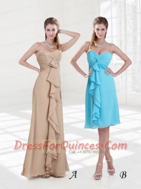 Empire Sweetheart Ruching Knee Length Dama Dresses for 2015