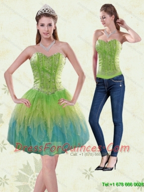 Detachable 2015 Sweetheart Multi Color Prom Dress with Beading and Ruffles