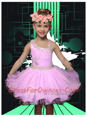 Asymmetrical Lilac 2014 Romantic Little Girl Dress with Beading and Ruffles