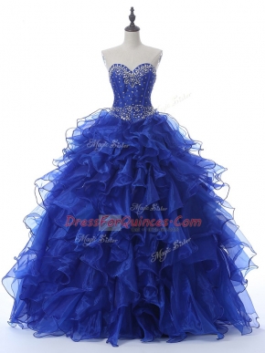 Royal Blue Sleeveless Organza Lace Up Quinceanera Dress for Military Ball and Sweet 16 and Quinceanera