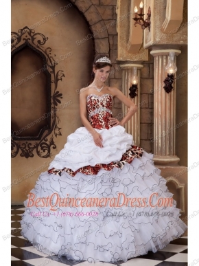 2013 White Ball Gown Organza and Leopard Ruffles Sweetheart Quinceanera Dress