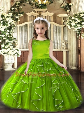 Olive Green Pageant Dress Wholesale Party and Wedding Party with Ruffles Scoop Sleeveless Lace Up