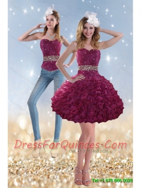 2015 Detachable Beading and Ruffles Prom Dress in Wine Red