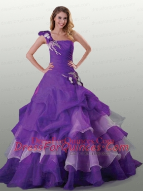 Wonderful One Shoulder Appliques and Ruffles Purple Quinceanera Dress For 2015