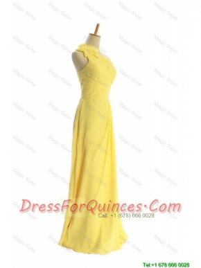 Pretty Classical One Shoulder Long Yellow Prom Dresses with Bowknot