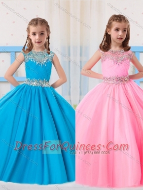 Pretty Ball Gowns Scoop Beading Baby Blue and Baby Pink Short Sleeves Little Girl Pageant Dress