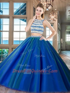 Cute Scoop Sleeveless Backless Floor Length Beading Sweet 16 Dress