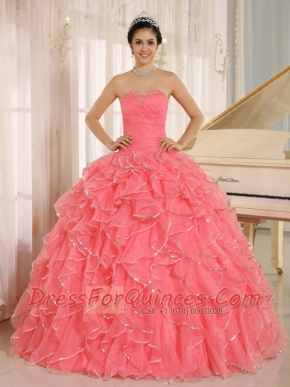 2013 New Styles Ruffles and Beaded For Red Quinceanera Dress Custom Made