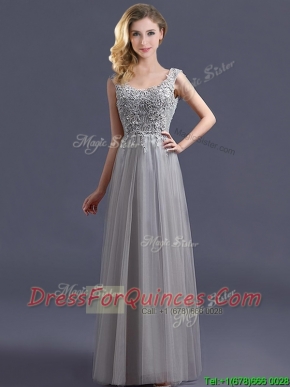 Most Popular Scoop Grey Long Prom Dresses with Appliques