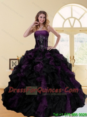 2015 Pretty Multi Color Strapless Quinceanera Dresses with Ruffles and Beading