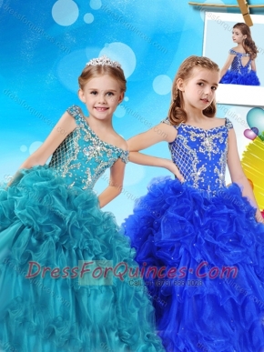 Luxurious Off the Shoulder Cap Sleeves Adorable Little Girl Pageant Dress with Beading and Ruffles