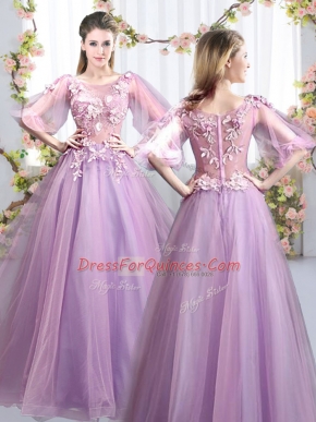 Admirable Lavender Scoop Neckline Appliques Dama Dress for Quinceanera Half Sleeves Zipper