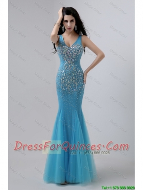 Luxurious Mermaid Beaded Prom Dresses with V Neck