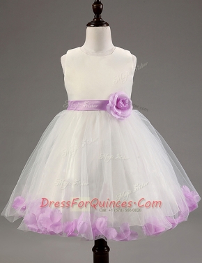 Wonderful Sleeveless Beading and Hand Made Flower Zipper Flower Girl Dresses for Less
