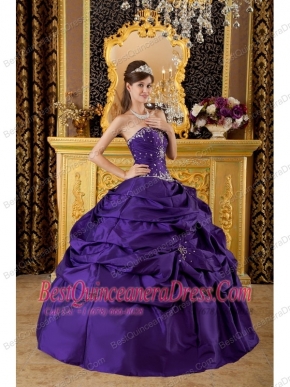 Purple Ball Gown Strapless Floor-length Taffeta Appliques Quinceanera Dress