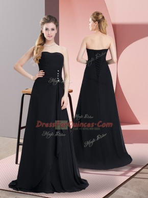 Charming Floor Length Black Prom Gown Chiffon Sleeveless Beading