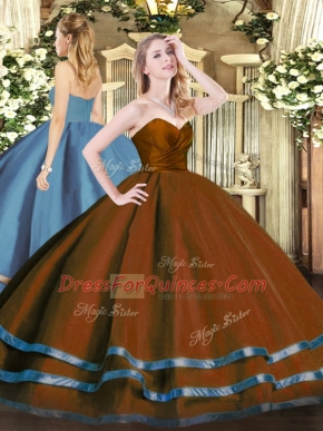 Glittering Ball Gowns Quinceanera Gown Brown Sweetheart Tulle Sleeveless Floor Length Zipper