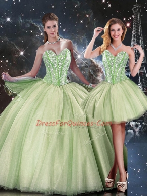 Beading Sweet 16 Quinceanera Dress Yellow Green Lace Up Sleeveless Floor Length