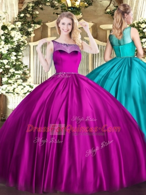 Floor Length Ball Gowns Sleeveless Fuchsia Quinceanera Dresses Zipper