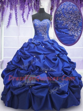 Enchanting Sleeveless Floor Length Beading and Pick Ups Lace Up Sweet 16 Quinceanera Dress with Royal Blue