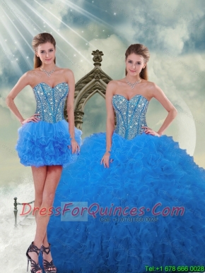 Detachable Aqua Blue Sweet 16 Dresses with Beading and Ruffles