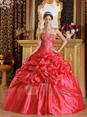 Ball Gown Appliques Beadings Taffeta Red Spring Quinceanera Dresses 2014 Lace-up