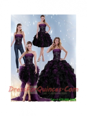 Cheap Exclusive Multi Color Strapless Quinceanera Dresses with Beading and Ruffles