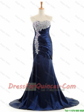 Pretty Custom Made Mermaid Royal Blue Prom Dresses with Brush Train