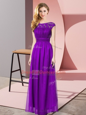 Edgy Lace Prom Dresses Eggplant Purple Zipper Sleeveless Floor Length