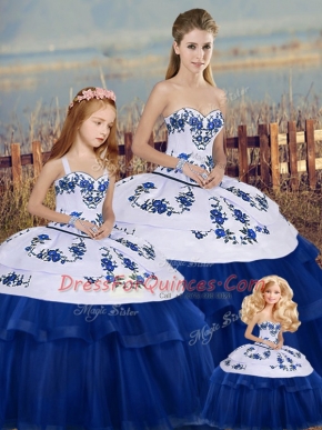 Delicate Ball Gowns Quinceanera Gown Royal Blue Sweetheart Tulle Sleeveless Floor Length Lace Up