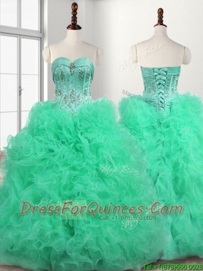 Popular Big Puffy Turquoise Quinceanera Dress with Beading and Ruffles