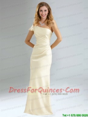 Popular Column Ruching Prom Dresses with One Shoulder