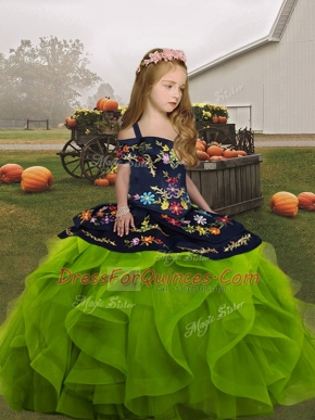 Simple Olive Green Sleeveless Organza Lace Up Little Girl Pageant Gowns for Party and Wedding Party