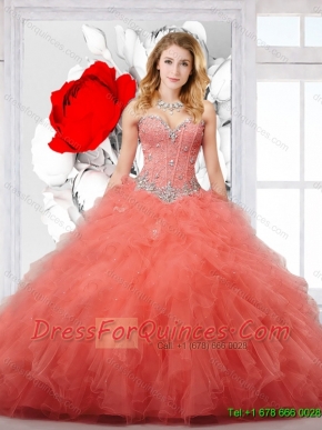 2016 New Style Appliques and Ruffles Quinceanera Dresses in Orange Red