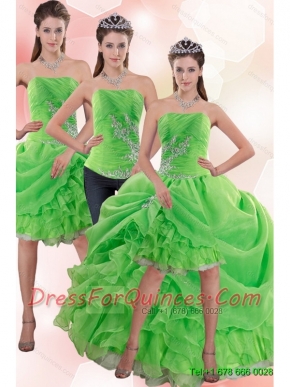Detachable Exclusive Strapless Spring Green Prom Dress with Appliques and Ruffles