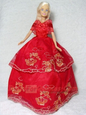 Pretty Red Gown With Embroidery Dress For Barbie Doll