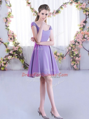 Attractive Lavender Cap Sleeves Mini Length Ruching Zipper Quinceanera Dama Dress