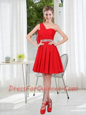 2015 The Most Popular One Shoulder A Line Dama Dresses with Ruching