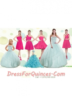 Apple Green Sweetheart Quinceanera Dress and Hot Pink Knee Length Prom Dresses and Beading and Ruffles Little Girl Dress