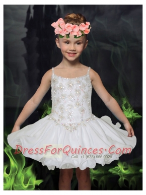 Beautiful White Straps Mini-length Little Girl Dress with Beading