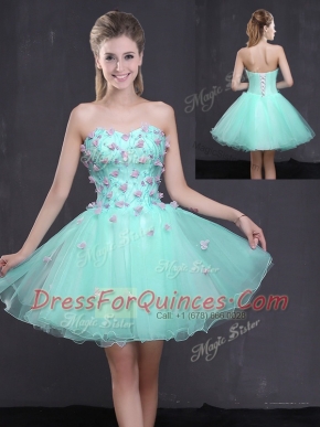 Apple Green Lace Up Sweetheart Appliques Prom Dresses Organza Sleeveless