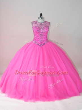 Cute Rose Pink Scoop Lace Up Beading Sweet 16 Dresses Sleeveless