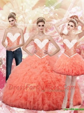 2015 New Style Sweetheart Watermelon Quinceanera Dresses with Beading