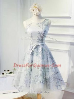 Fantastic Organza Scoop Sleeveless Lace Up Lace and Appliques and Belt Homecoming Dress in Grey