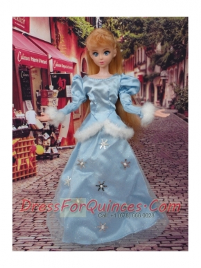 Cute Baby Blue Scoop Long Sleeves Appliques Made to Fit the Barbie Doll