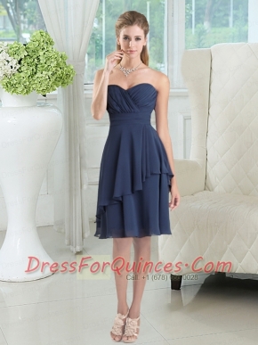 Navy Blue Sweetheart Empire Dama Dress with Ruching